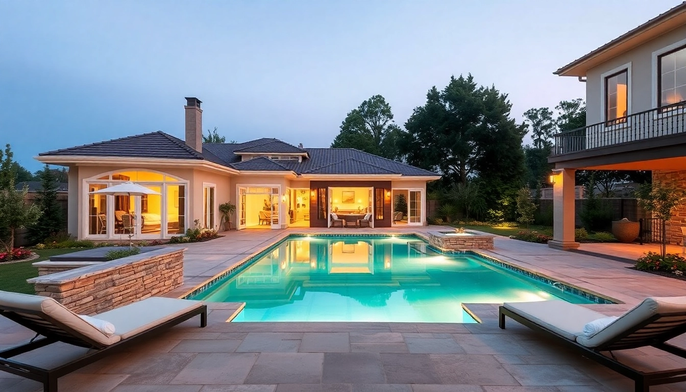 Enhance your outdoor oasis with Hardscapes & Pools featuring elegant lounge chairs and vibrant landscaping.