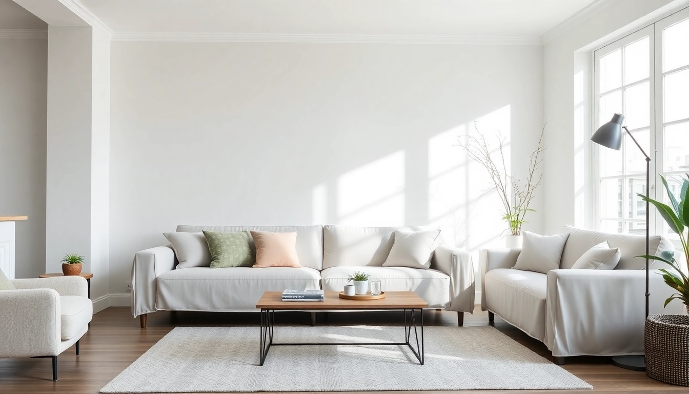 Showcase La Maison des housses' elegant sofa cover transforming a living room into a cozy space.