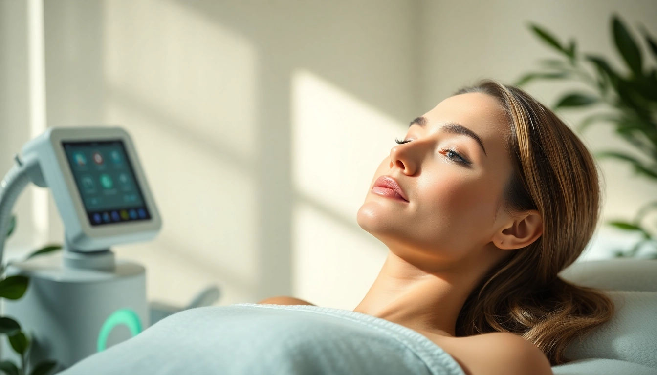 Experience skin tightening with a client relaxing during a spa treatment, highlighting advanced beauty technology.