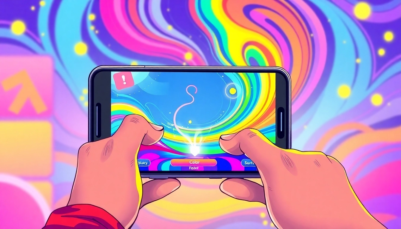 Engage in the Color prediction game with a smartphone showcasing vibrant gameplay elements.