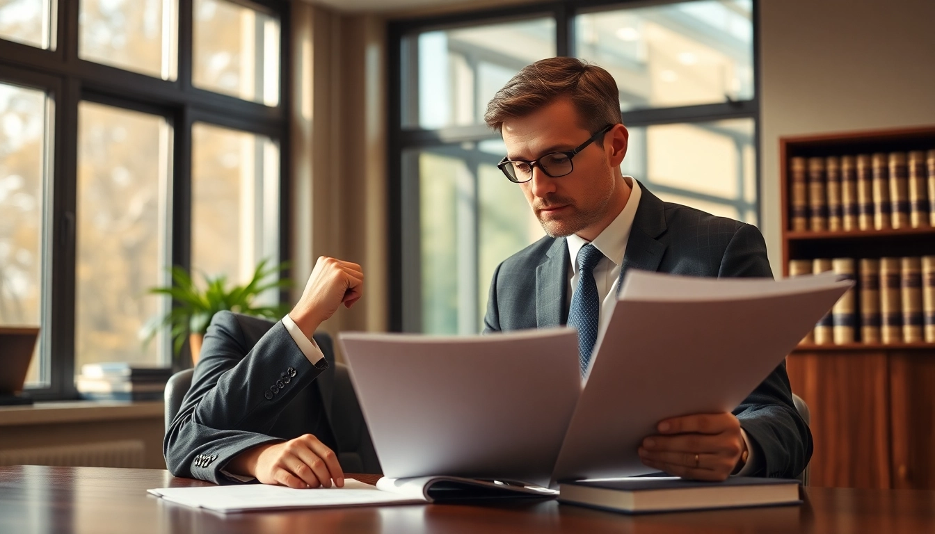 Florida Car accident attorneys reviewing important legal documents in a modern office setting.