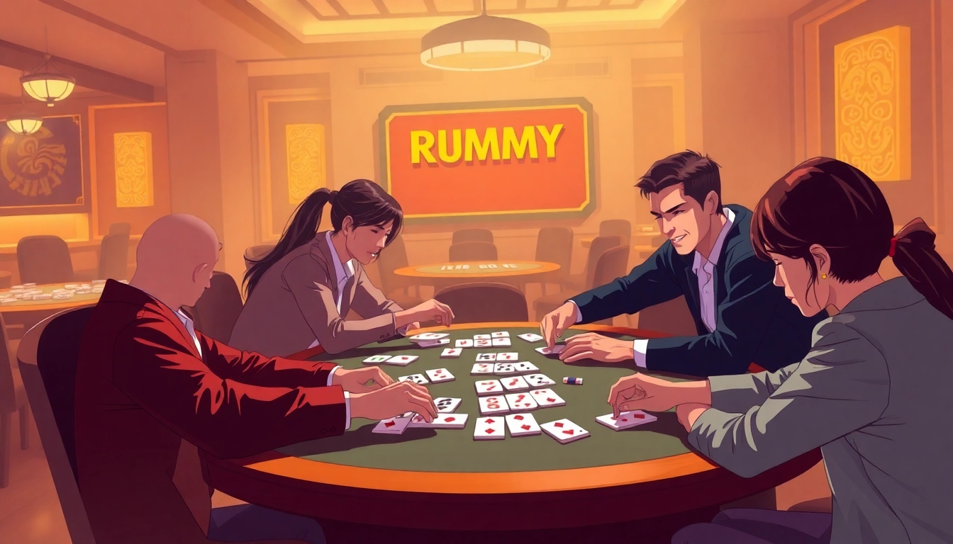 Players enjoying Rummy Wealth, showcasing excitement and strategy in a vibrant setting.