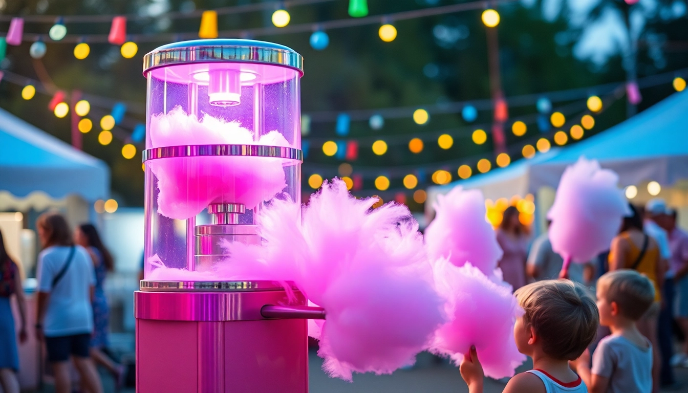 Enjoy a vibrant cotton candy machine rental at your next celebration for sweet treats.