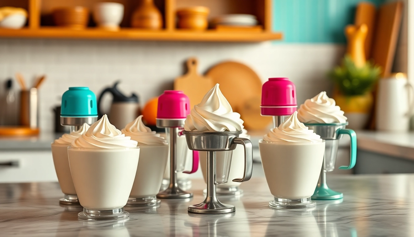 Dispensing whipped cream charger expertly in a contemporary kitchen setting with vibrant details.