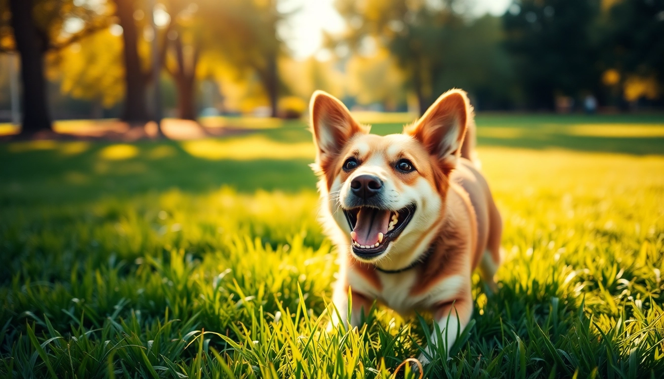 Engaging scene at Kate's K9 Pet Care featuring a joyful dog playing in the park.