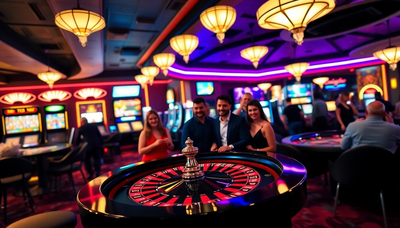 Players enjoying a game at a casino zonder cruks with exciting atmosphere and colorful lights.