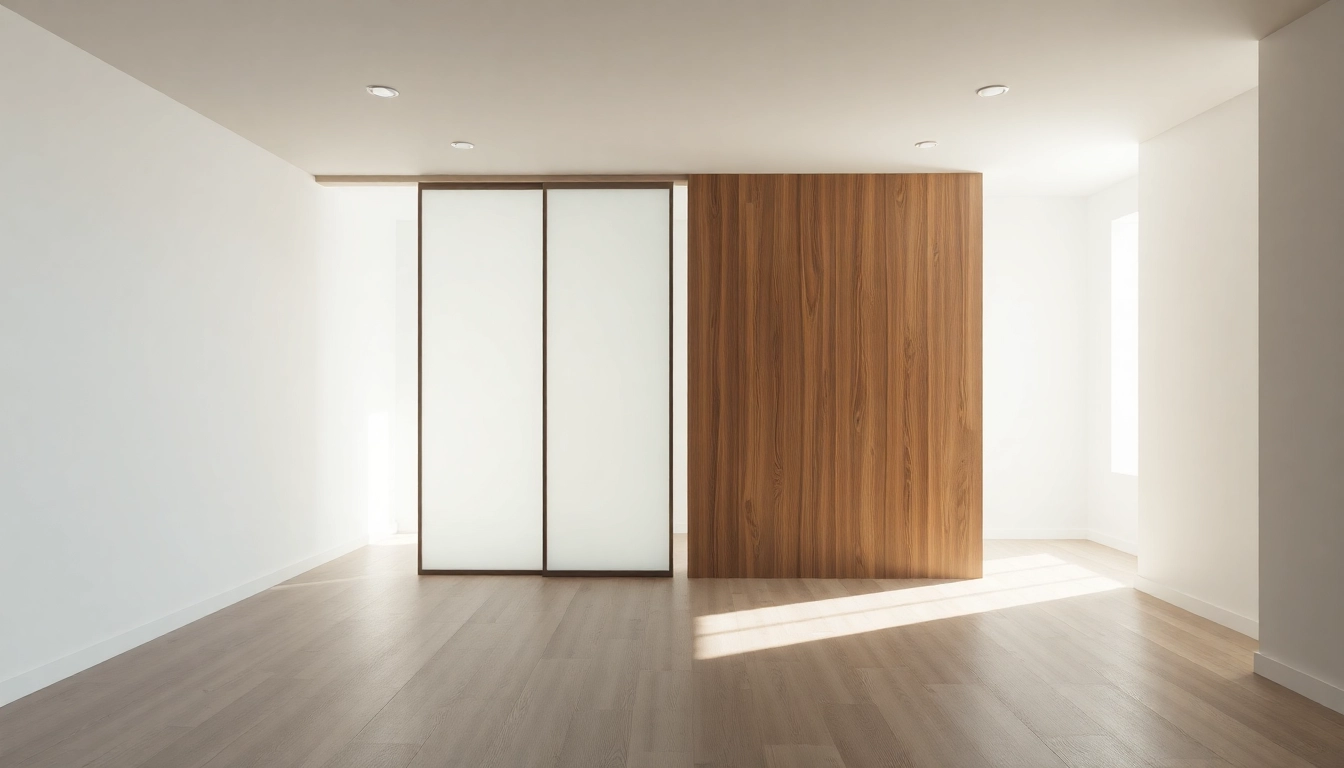 Showcase a sliding partition wall that effortlessly divides a room, enhancing space usability and style.