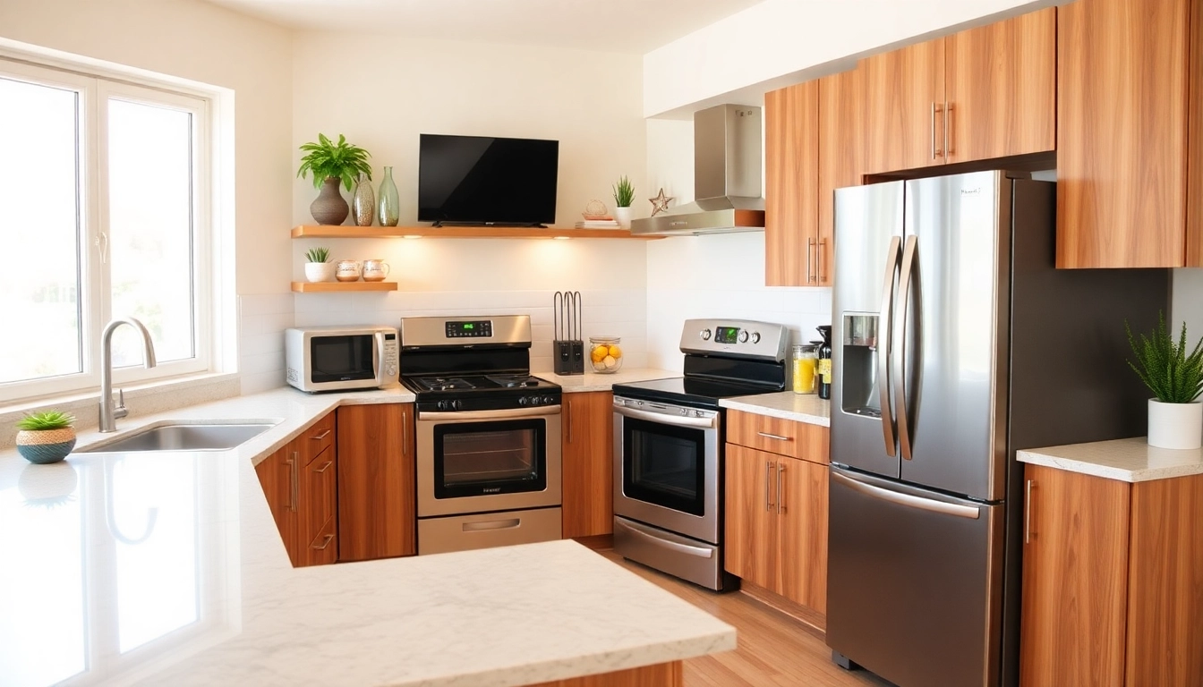 Showcase of affordable kitchen appliances with modern design in a stylish kitchen setting.