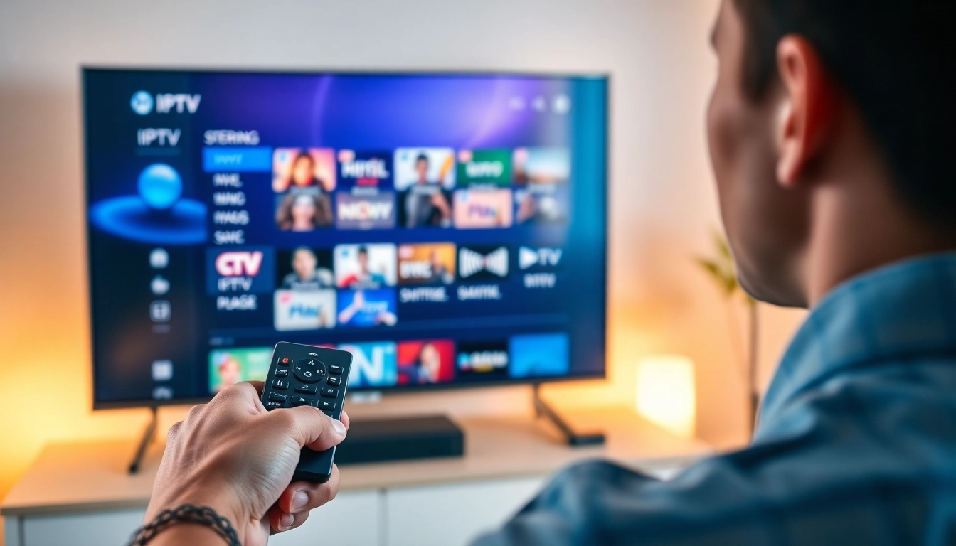 Explore an IPTV demo account interface with a user engaged and modern tech setup.