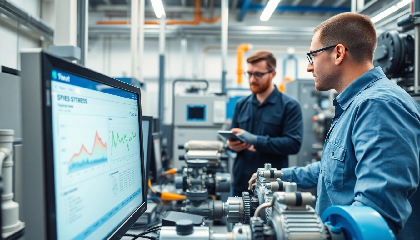Engineers analyzing data as a pipe stress Analysis Company, showcasing teamwork and modern technology.
