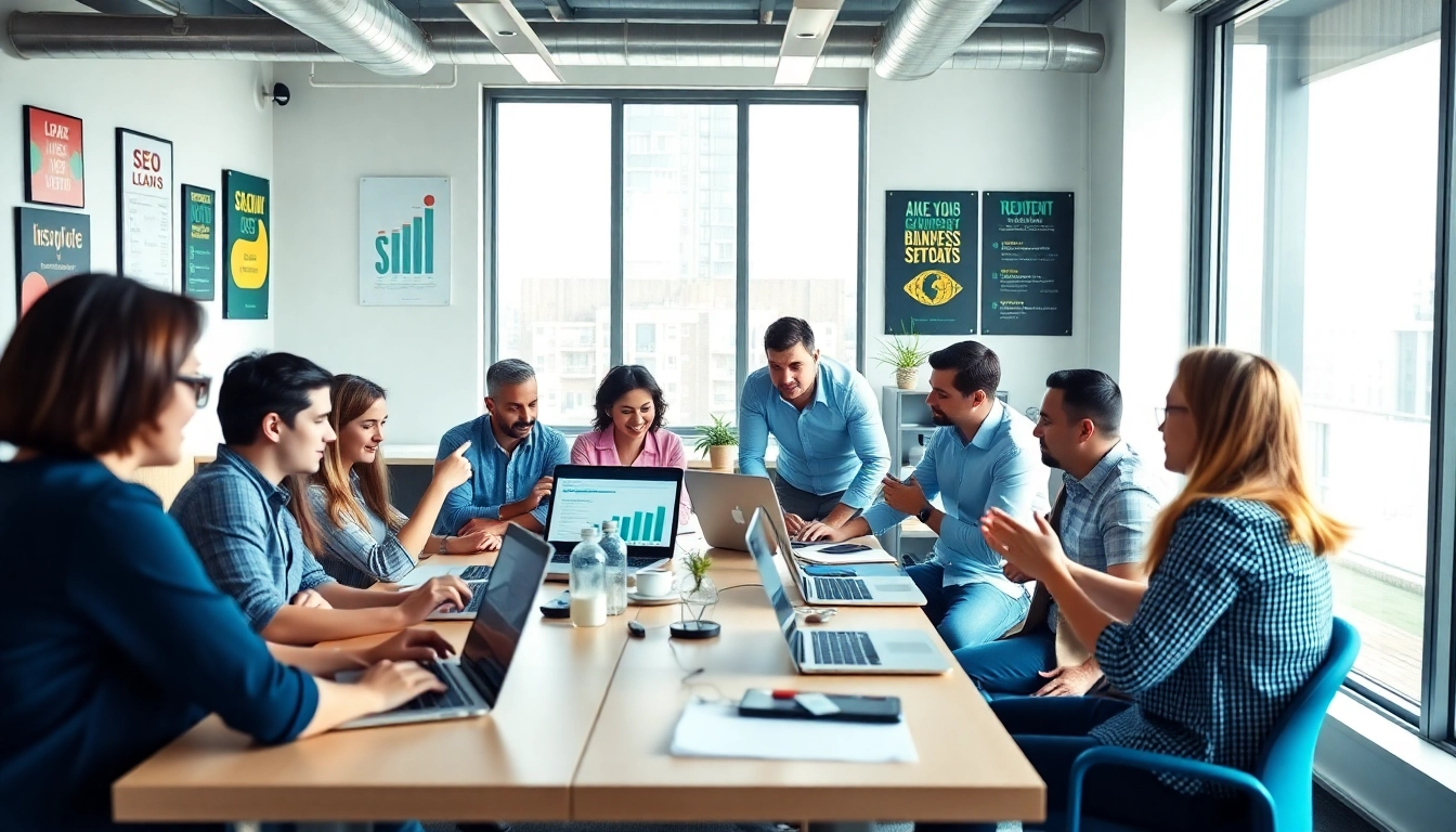 Boost your edmonton seo with a professional digital marketing team collaborating in a bright office.