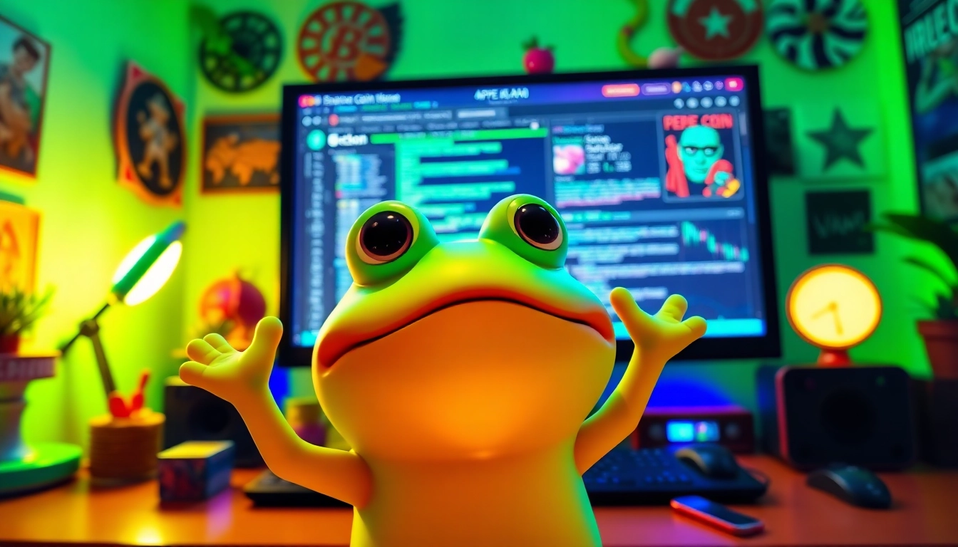 Engaging Pepe the Frog character represents pepe coin 4chan in a vibrant 4chan-themed digital workspace.
