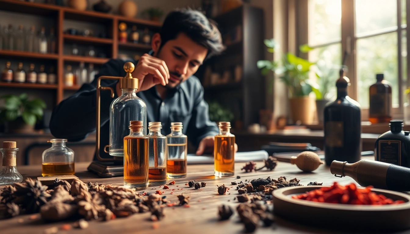 Créer une fragrance captivante avec Black Musk dans un atelier de parfumerie.