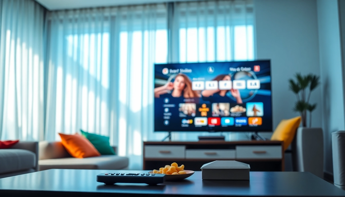 View of IPTV Subscription USA on a modern flat-screen TV in a cozy living room.