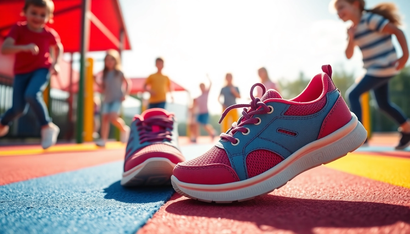 Flexible Kinderschuhe, die Komfort und Beweglichkeit auf einem Spielplatz demonstrieren.